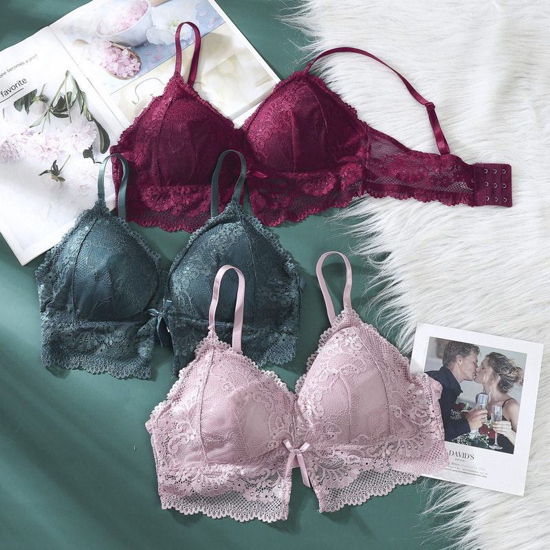 Ropa interior inalámbrica de las mujeres verano Delgado encaje sexy espalda envuelta pecho de una pieza empuja hacia arriba el sujetador de la correa