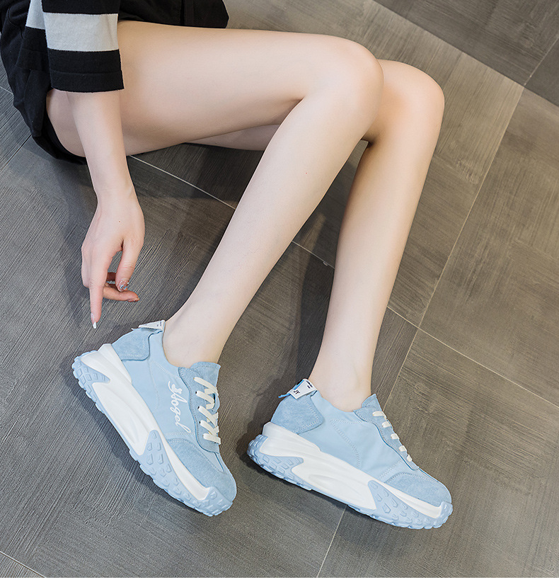 Giày sneaker chunky đế dày nữ mũi tròn tăng chiều cao mùa hè 2025 — M2376 màu vàng, M2376 màu be, M2376 màu xanh lam, M2376 màu hồng chi tiết 15