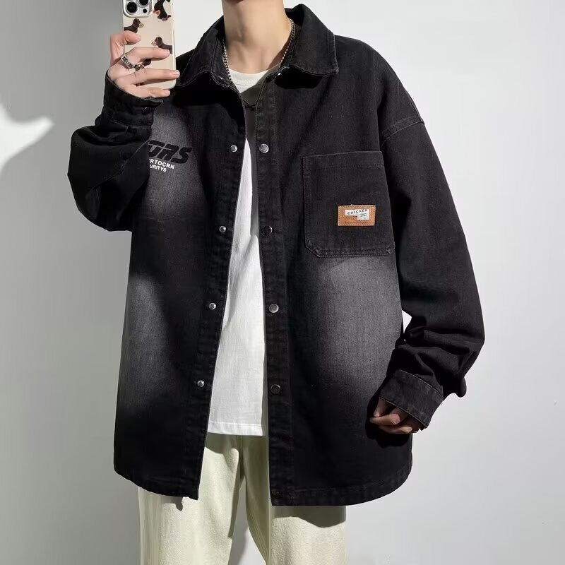 Autumn Men's American Retro Casual Denim Jacket 2025 Boys' Shirt Denim Wear Work Jacket Matchinging