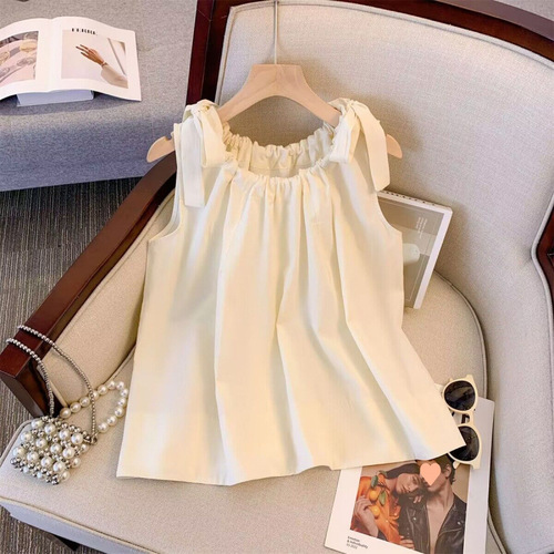 New Dopamine System Belt Slimming Sleeveless Strap Cardigan Backless Top Women Summer Pleated Slimming Elegant Little Shirt