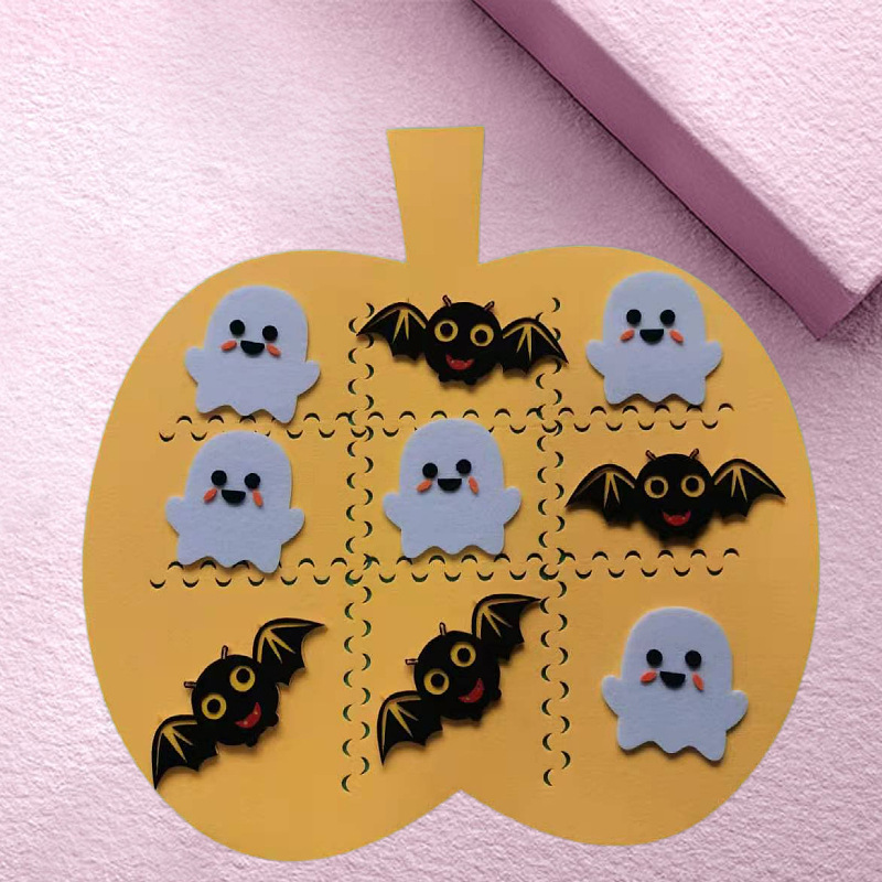 Halloween fieltro Tic Tac Toe estera del juego juguete de los niños DIY fantasma murciélago calabaza Tic Tac Toe estera del juego