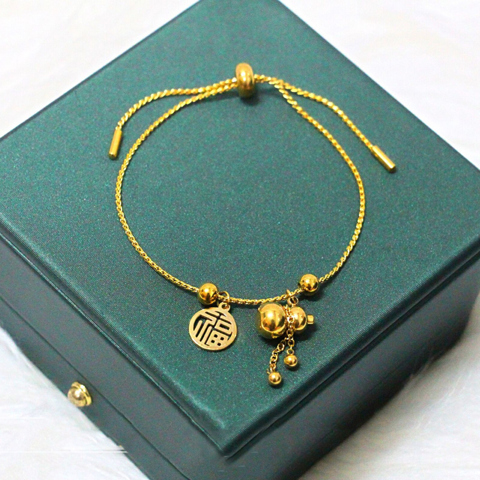 18K Gold Design Jewelry Fuxi Gourd Pull-Out Bracelet Titanium Steel Material Niche Versatile Pendant for Women