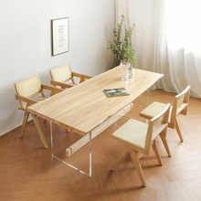 網紅亞克力實木餐桌椅民宿餐廳一桌四椅長桌組合不規則懸浮茶餐桌