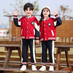 小学生制服セット春秋冬服子供用赤い野球服夏クラス服幼稚園服三点セット