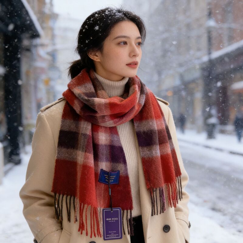 British 100% Australian Wool Versatile Plaid Scarf for Men and Women, Couple's Winter Warm Double-Sided Cashmere Scarf Wholesale