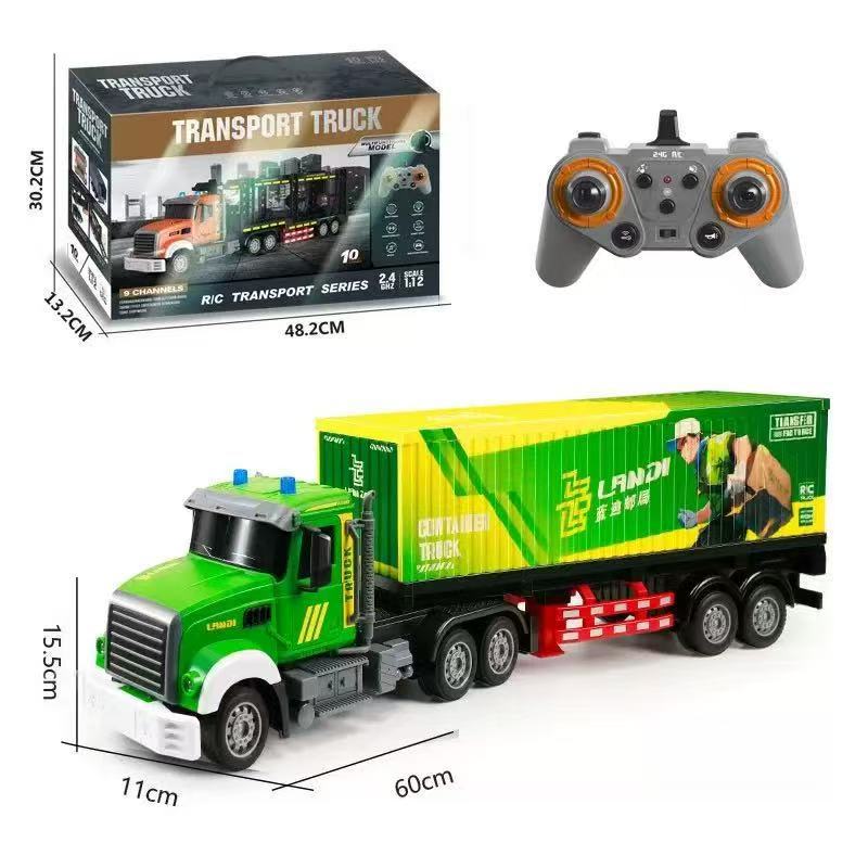 Transfronterizo eléctrico remoto contenedor remolque con iluminación y música transporte de doble capa contenedor simulado juguetes para niños