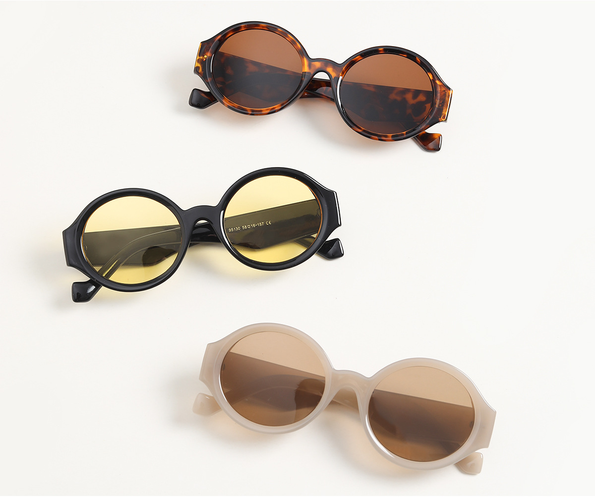 Round Jelly Color Tortoiseshell Frame Street Shooting Pure Color Sunglasses Female Sunglasses display picture 1