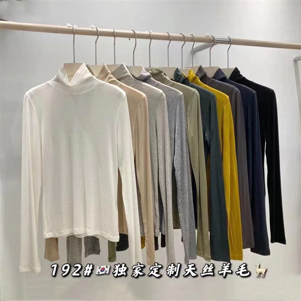 Runxi Zheng 9 Tencel Wool Turtleneck Close-Fitting Warm Base Layer T-Shirt Women's Runxi Black Stretch Cotton