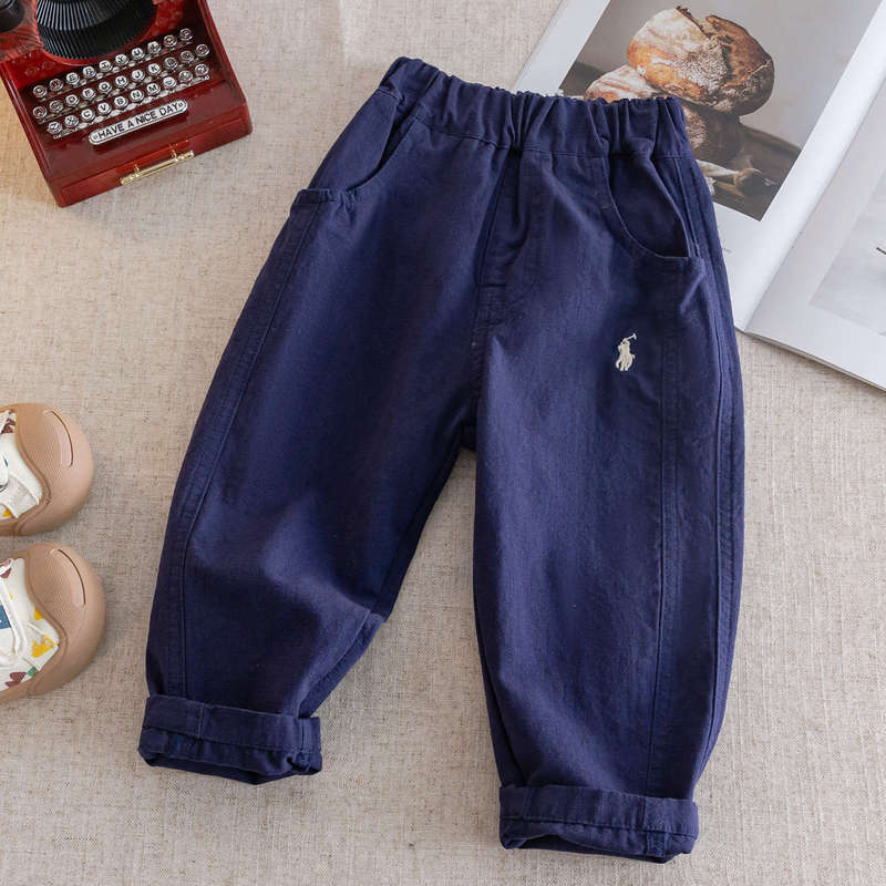 子供ストレートパンツ 2025 春と秋のスタイル無地刺繍キャロットパンツ男の子と女の子のためのベビートレンディなカジュアルパンツ|undefined