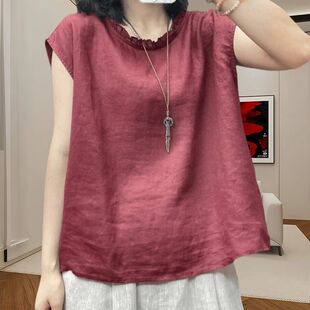 Vest, summer shirt, T-shirt for leisure sleevless, loose fit, bright catchy style