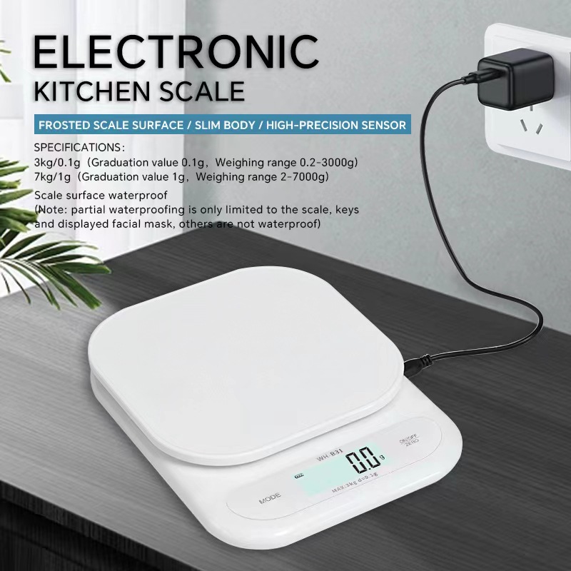 2024 nueva báscula de cocina báscula electrónica recargable 7kg/1g báscula de cocina electrónica panel impermeable