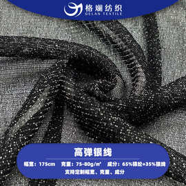现货高弹亮丝银线锦纶网布t恤舞台裙连衣裙服装氨纶四面弹网眼布