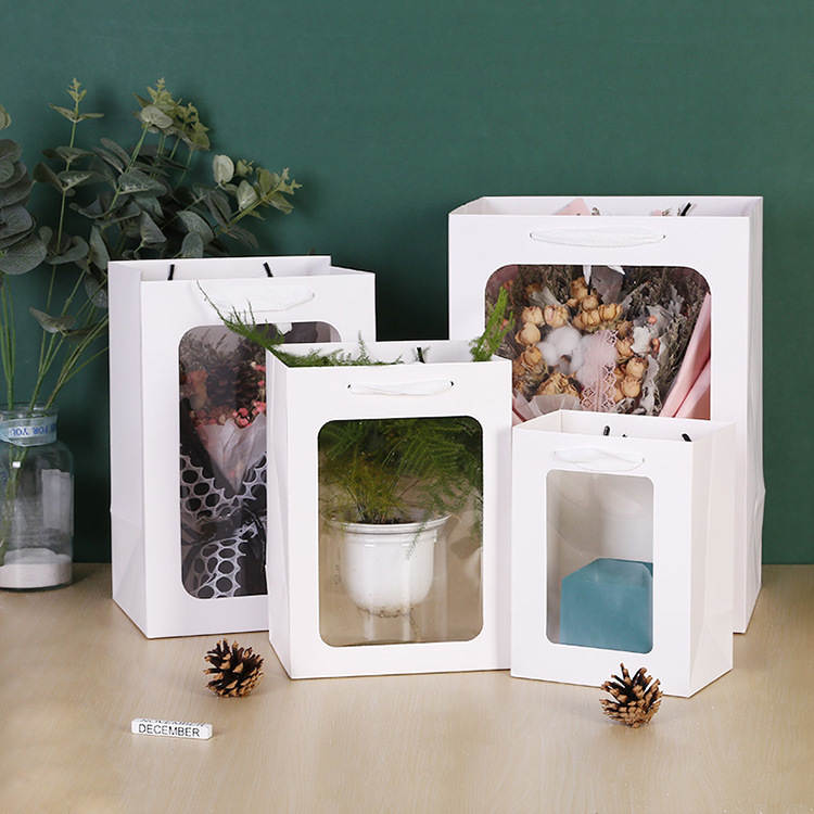 教師節開窗手提袋透明鮮花櫥窗包裝袋伴手禮袋批發手提袋紙袋