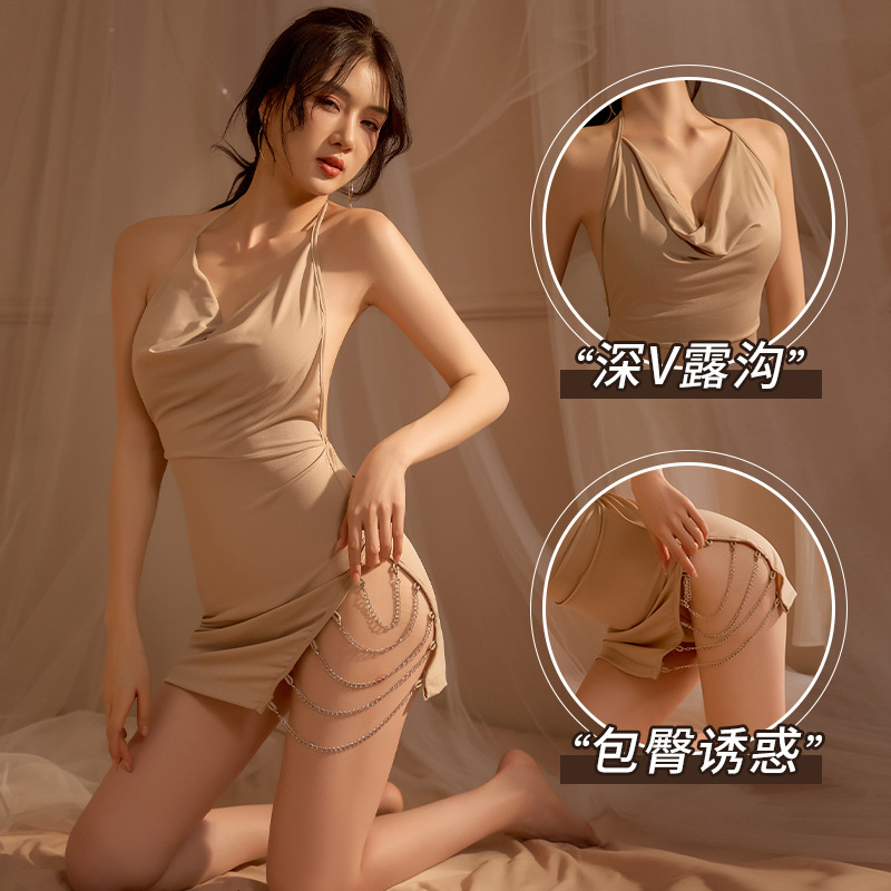 Hermoso hilo nueva lencería sexy tentación encaje Correa pijamas backless slit traje camisón desgaste del hogar