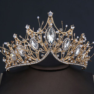 Rhinestone alloy large crown handmade accessories atmospheric wedding style hair accessories golden dress crown online store purchase