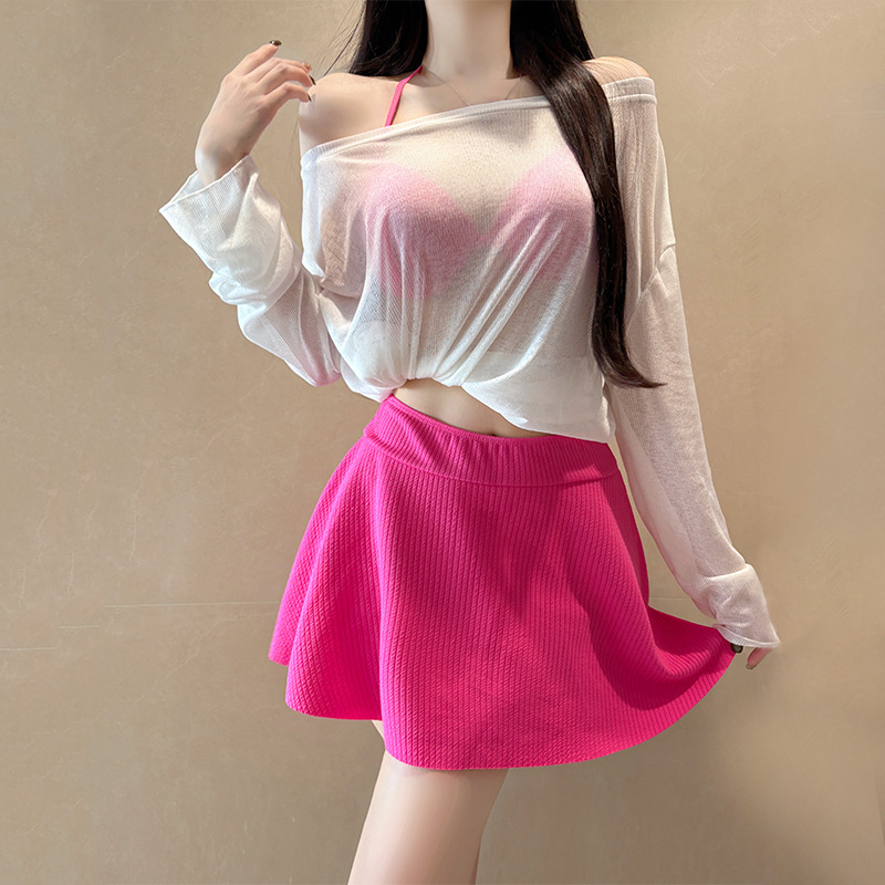 Plus Size Swimwear 3-Piece Set Tummy Control Bikini With Underwire & Long Sleeve Cover-Up For Women_ecoleips.com