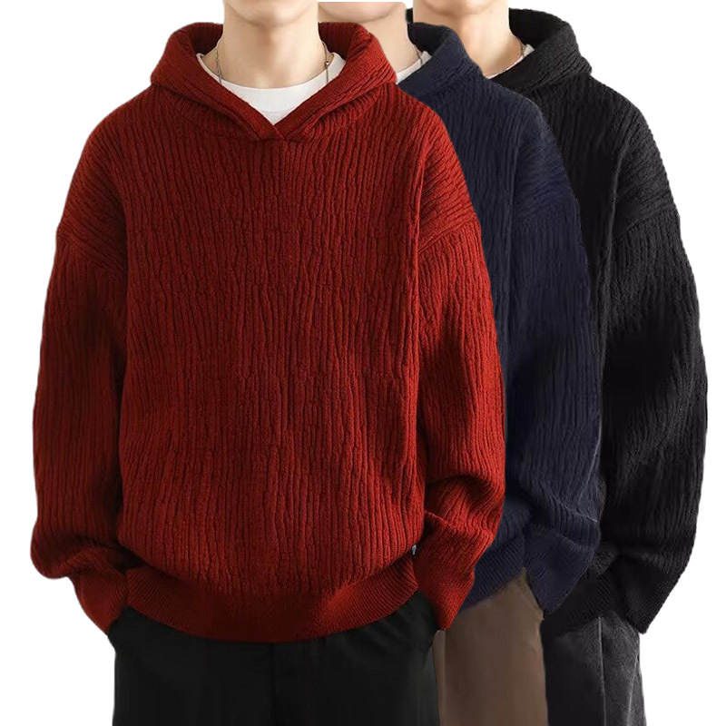 Explosiones transfronterizas de tamaño europeo suéter de punto con capuzas suéter de textura a rayas de hombre viejo viento de otoño y invierno fábrica al por mayor