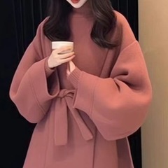 粉色毛呢大衣外套女秋冬高级感小个子斗篷休闲气质中长款韩系上衣