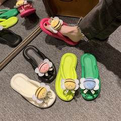Home Cute Little Bee Slippers for Women, Indoor Bathroom Shower Slippers with Non-Slip Thick Soles, Herringbone Sandals for Summer Outdoor Wear