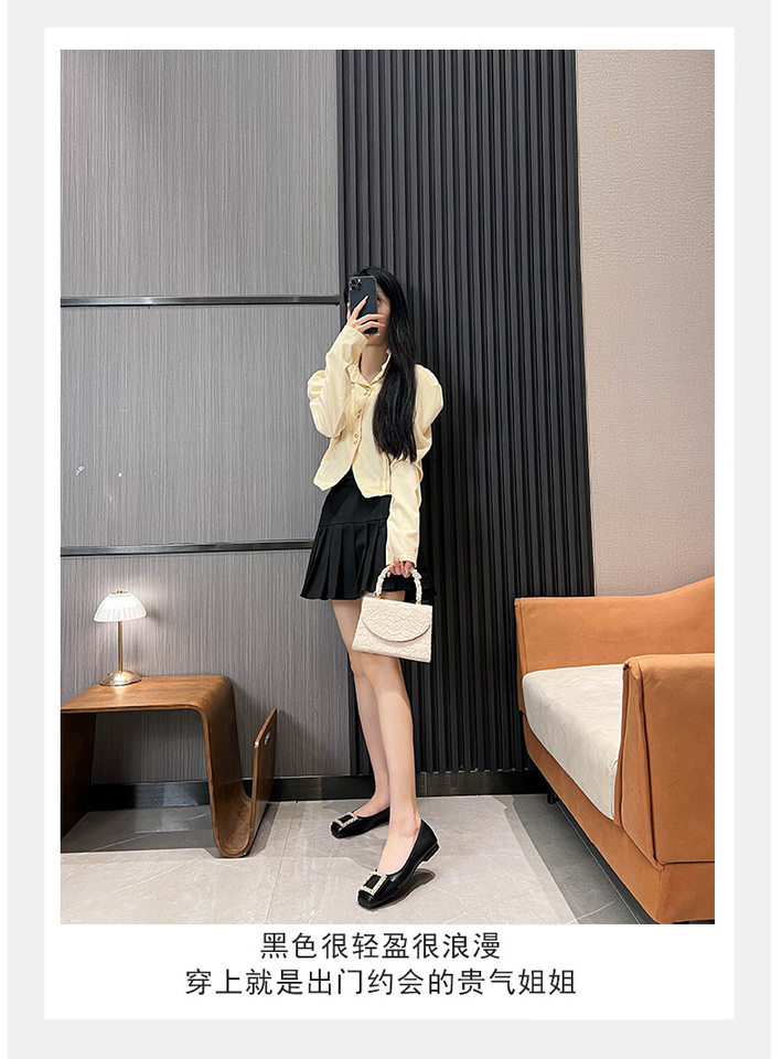 Giày búp bê nữ mũi vuông quai ngang miệng nông đính đá, đế bệt êm chân — Màu mơ, Màu đen chi tiết 29