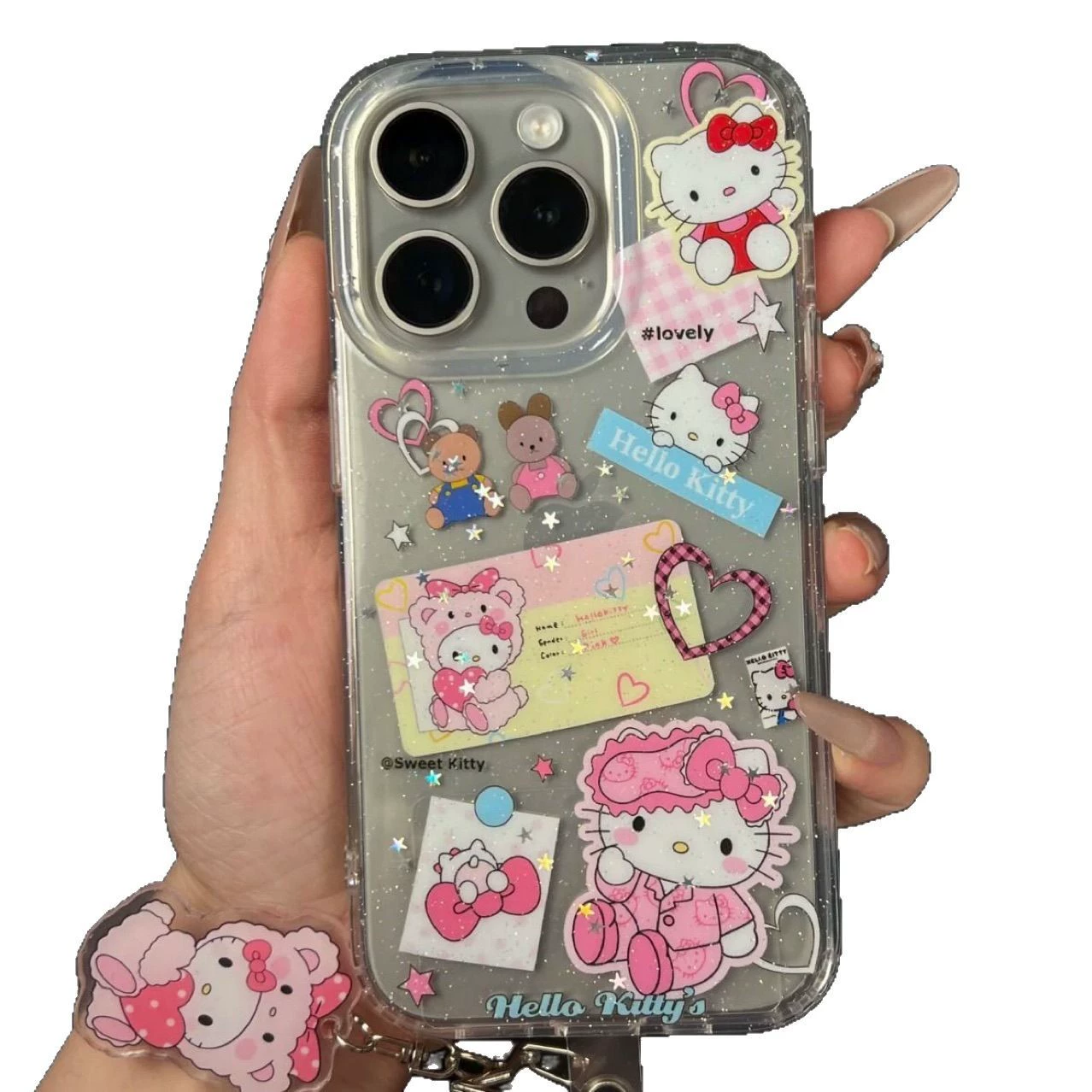 Чехол для телефона Apple iPhone 15, блёстки «Pajamas KITTY», прозрачный мягкий ТПУ, совместим с iPhone 7–17