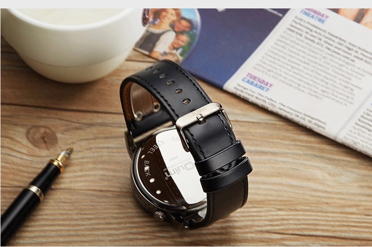 110g Weight Coated Glass Mirror Material Genuine Leather Strap Material Watch Classification Pointer Display Type Buckle Buckle Style Round Dial Shape Holiday, Street Occasion Electronic Movement Solid Color Pattern All Seasons Season Men's Gender Retro, Streetwear Style Retro Streetwear Solid Color Buckle Electronic Watch 6