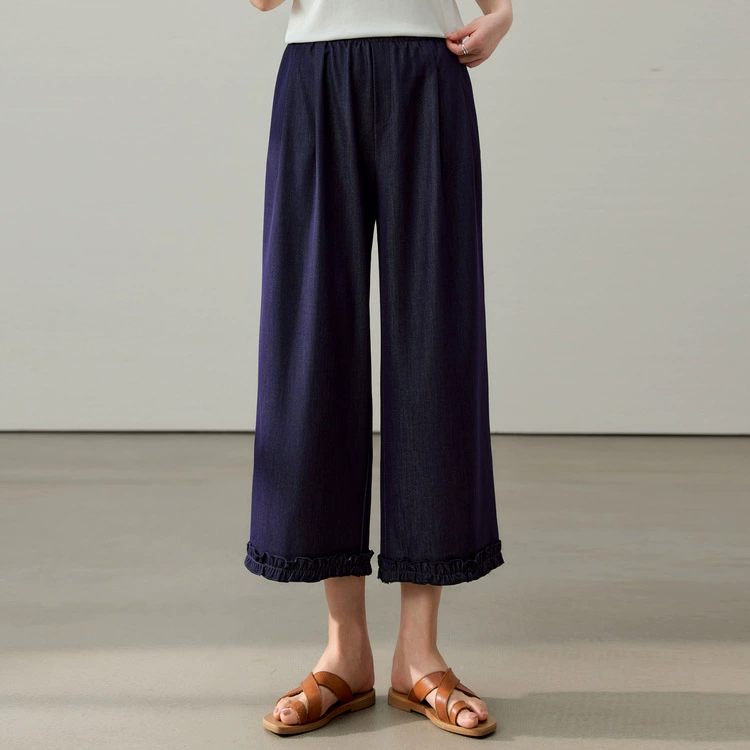 Универсальные брюки для женщин больших размеров с эффектом стройности, кружевной драпировкой, уменьшающие возраст, для пышных форм, новый стиль лето 2025