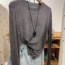 波点长袖t恤女学生2024秋冬季新款显瘦百搭打底衫微透内搭上衣服