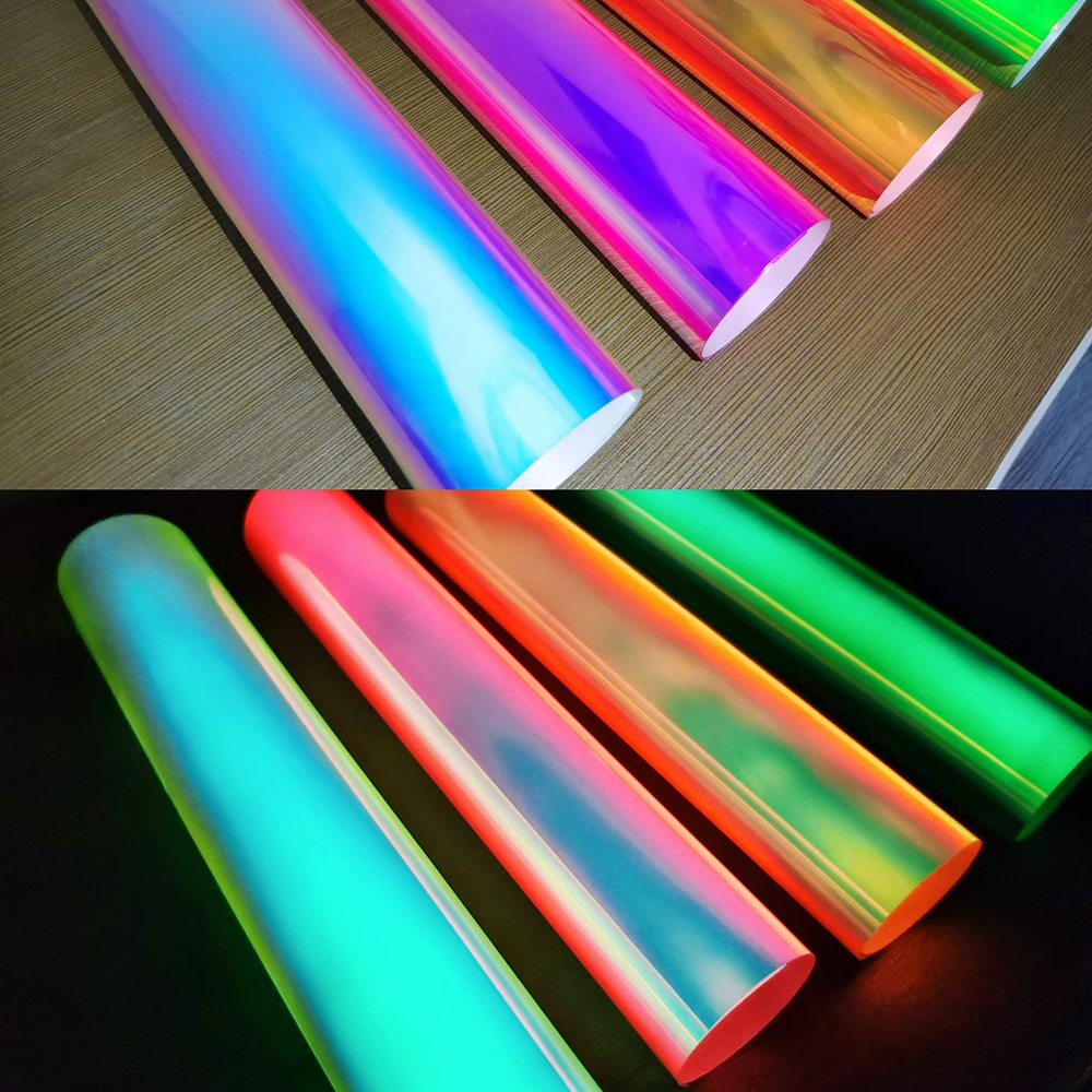 PET不干胶镭射七彩夜光膜DIY创意车贴蓄光炫彩夜光即时贴夜光车贴