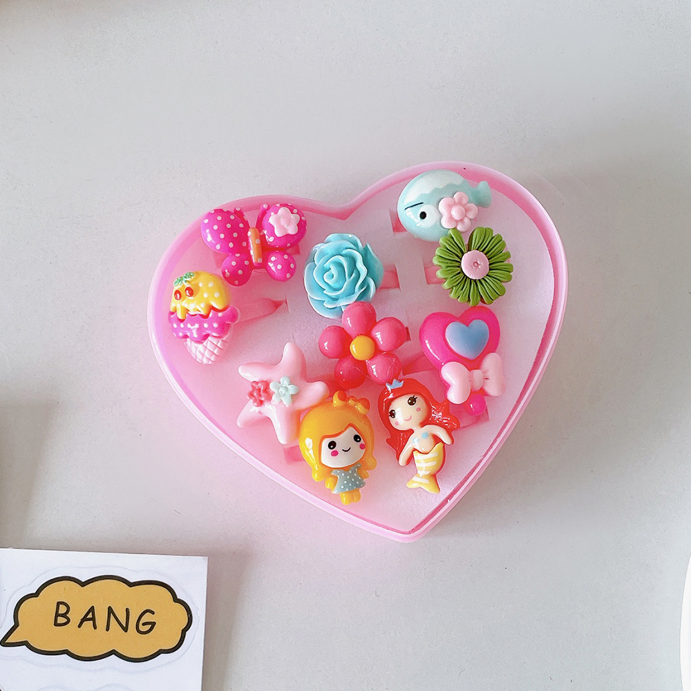 Nuevo anillo para niños sirena anillo para niños una caja de anillos de joyas para niñas juego de juguetes para niñas