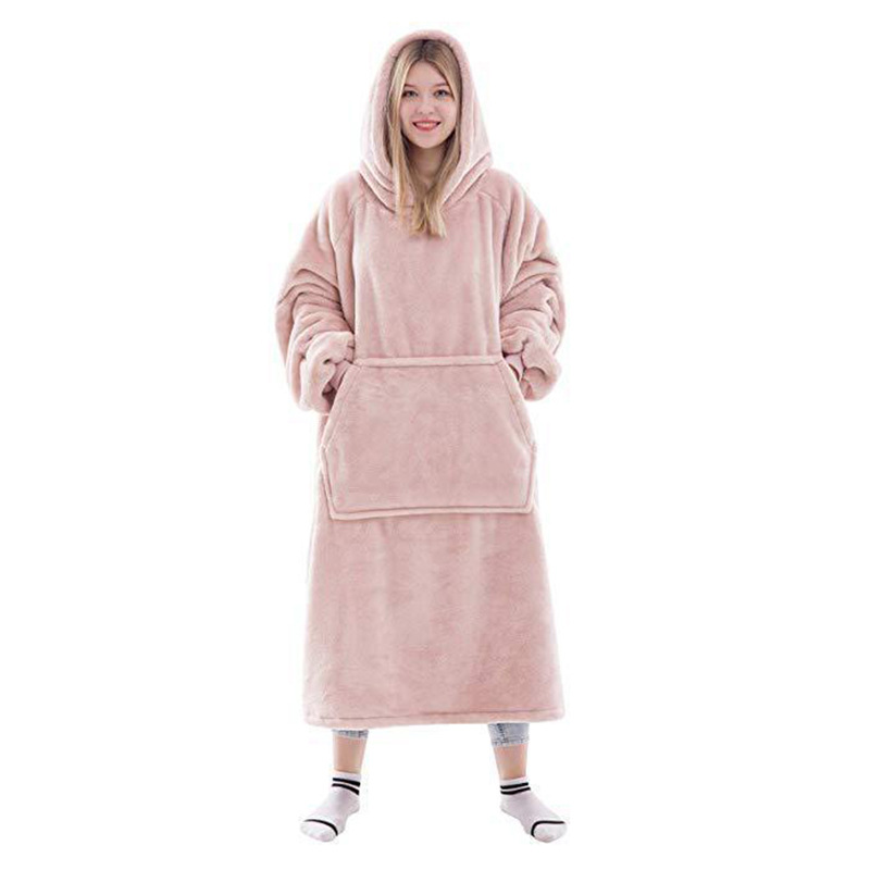 GraceChic GraceChic Cross-Border Couple Nightgown Double-Sided Flannel Long Hooded Pajamas For Women European And American Style One-Piece_voghion.com