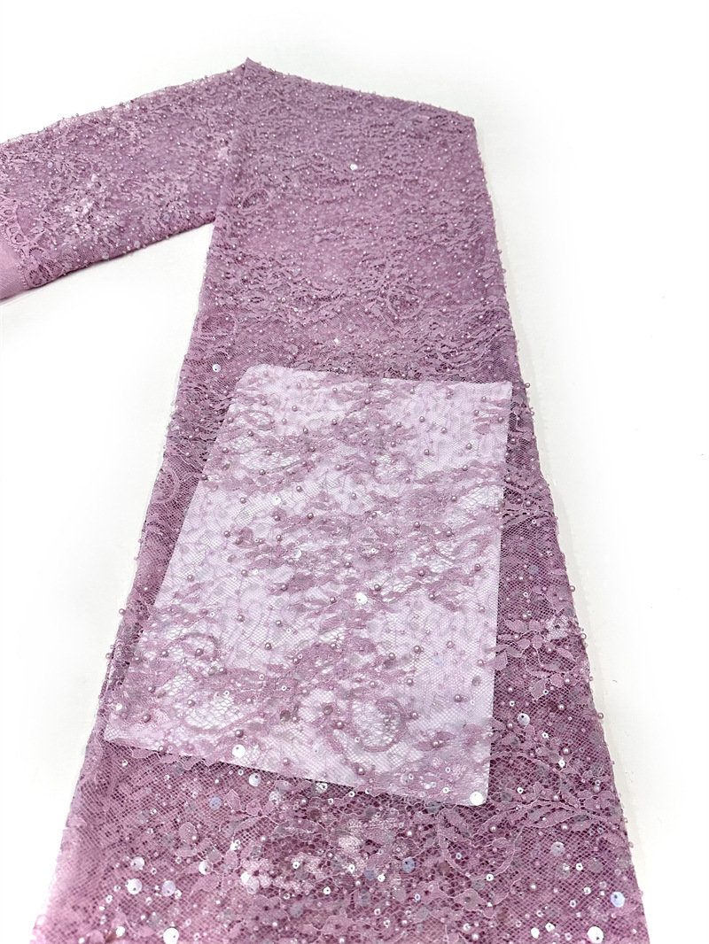 Tejido de bordado de encaje, tejido de bordado de cuentas, pequeño vestido de boda fresco, vestido de moda, tela