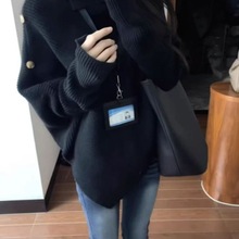 韩系感黑色高领毛衣女秋冬内搭慵懒风设计感不规则针织衫上衣