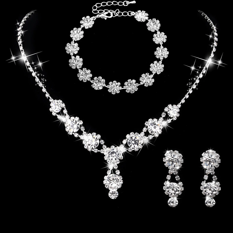 Набор Bridal Jewelry, серебряная бесцветная цепочка с кристаллами, серьги и браслет, регулируемая цепь
