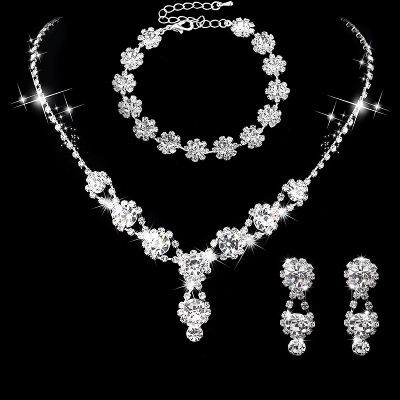 Набор Bridal Jewelry, серебряная бесцветная цепочка с кристаллами, серьги и браслет, регулируемая цепь