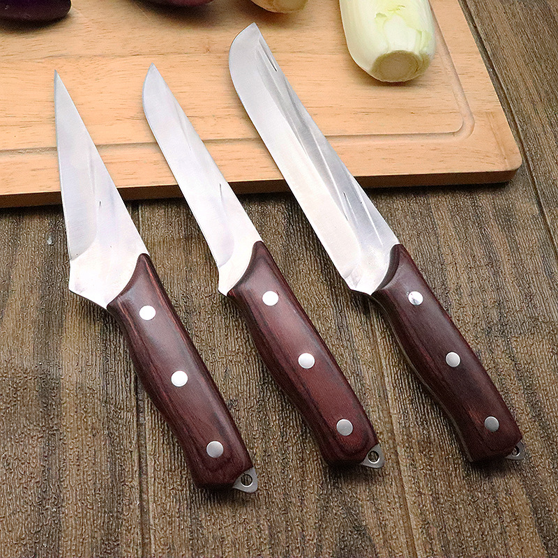 不锈钢小刀户外割肉刀野外求生战术刀具实木手柄带皮套割手把肉刀