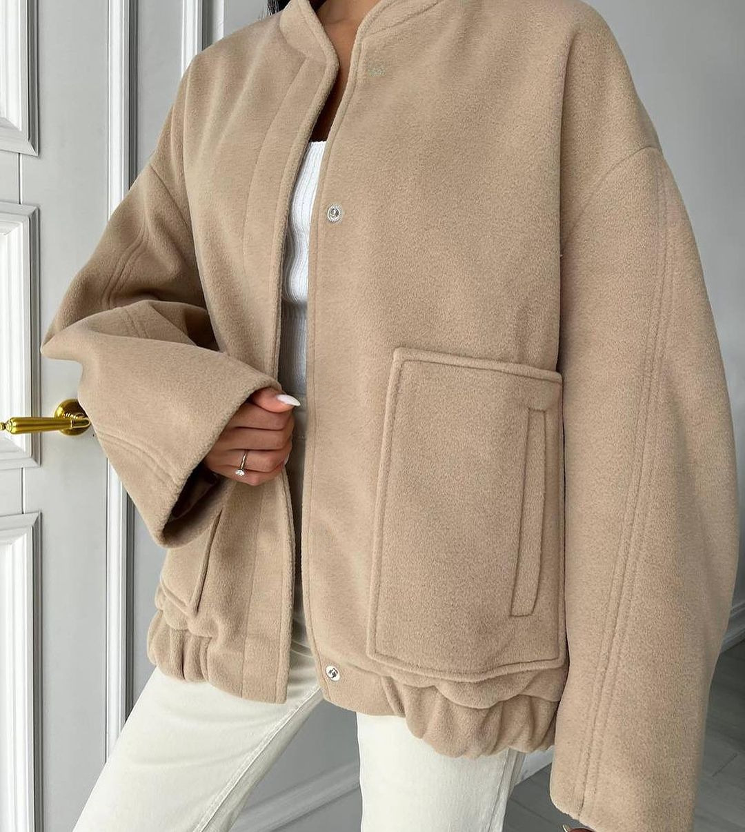 Women's Coat Casual Stand Collar Loose Fit Solid Colour Jacket_voghion.com