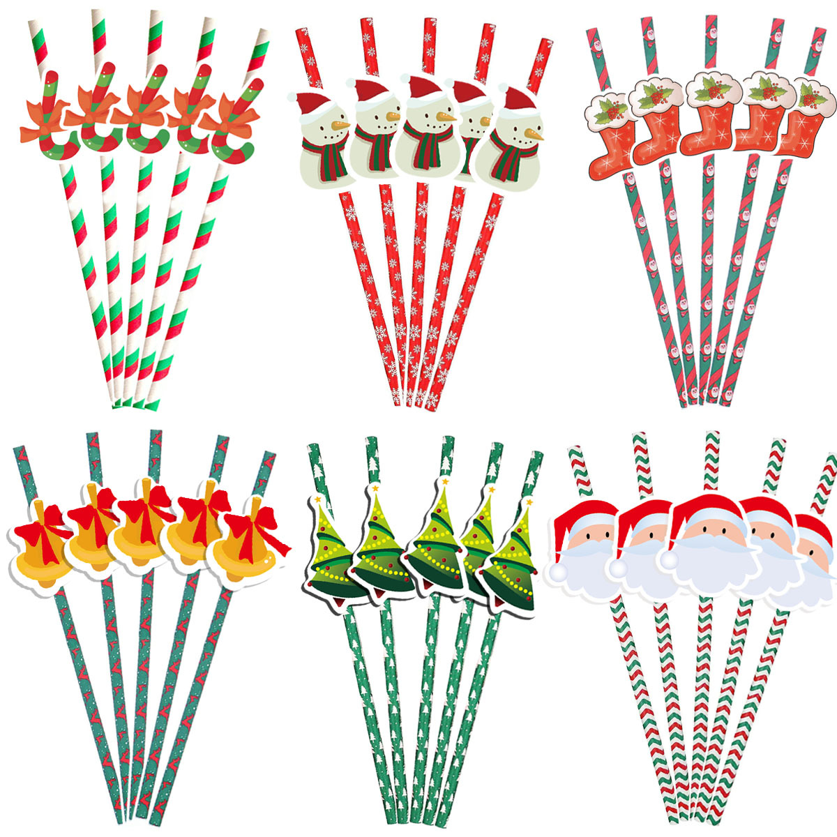 Navidad decoración paja fiesta suministros creativo papel paja árbol de Navidad Santa Claus paja en stock al por mayor