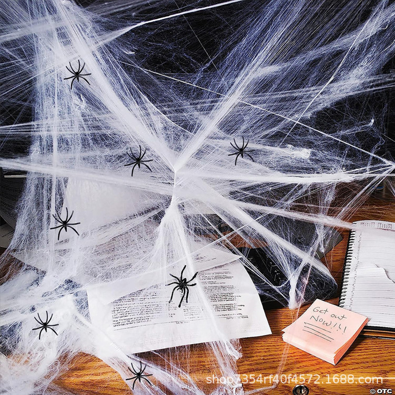 Decoración de Halloween accesorios araña telaraña algodón araña casa embrujada bar escenas de terror suministros de diseño de seda de araña transfronteriza
