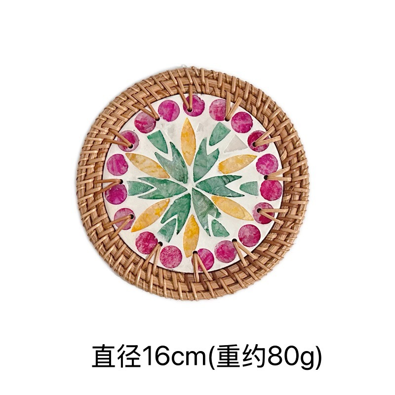 Alfombrilla aislante de concha, posavasos para hoteles y hostales, alfombrilla de desayuno con borde de ratán, alfombrilla antisalpicaduras para mesa de café, aislamiento térmico y protección contra quemaduras.