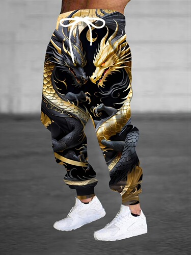 TEMU Bestselling Air Layer Waistcoat Pants 3D Printed Dragon Pattern Series Cuffed Pants