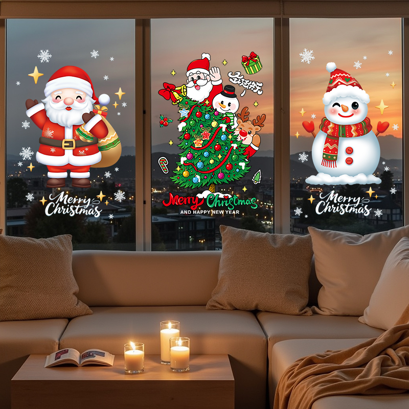 圣诞节装饰品静电贴家用室内窗户贴画圣诞老人树玻璃贴纸场景布置