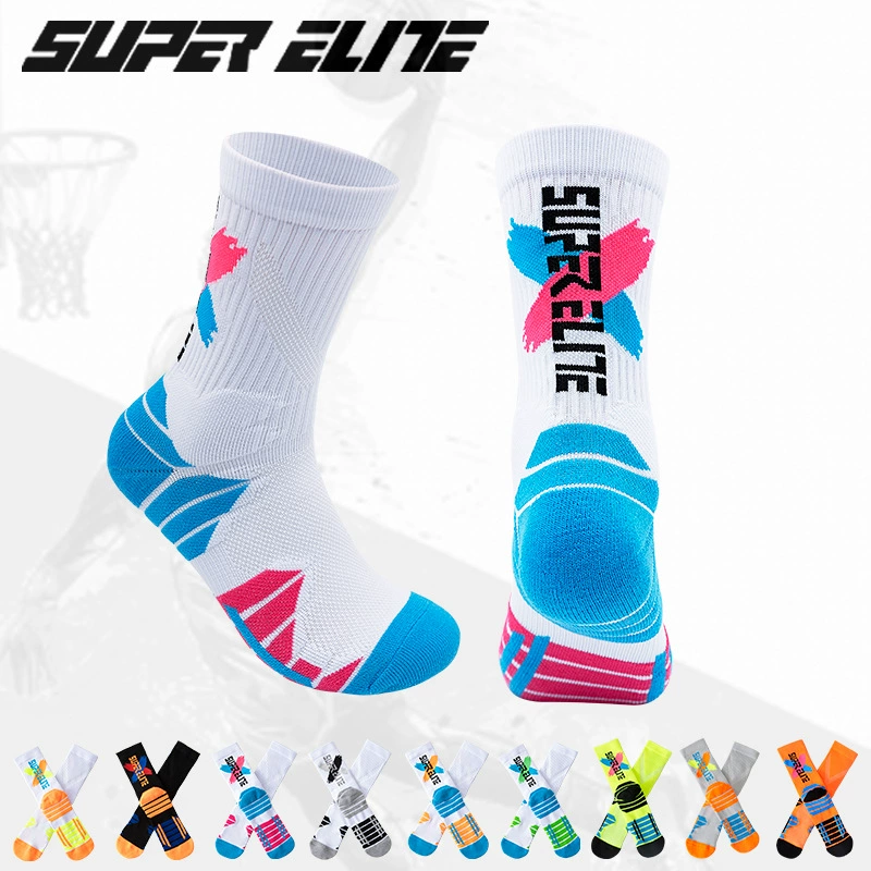 Men's High-Top Professional Practical Basketball Socks, Contrasting Color Towel Bottom, Thickeneded Shock-Absorbing High-Top Trbottomy Socks, Sports Elite Socks