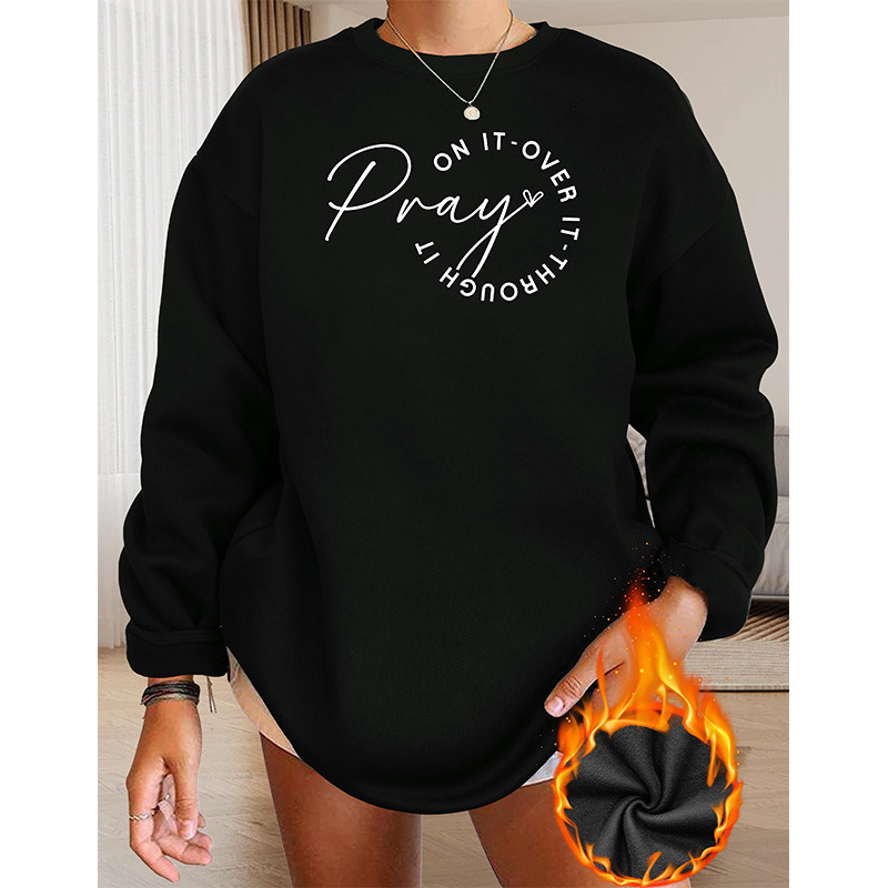 Felpa con cappuccio stampata a maniche lunghe con scollo tondo da donna autunno e inverno 2024_voghion.com