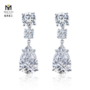 18K White Gold/Platinum Pt950 Round Igi Certified Drop-Shaped Pear-Shaped Laboratory-Grown Diamond Earrings