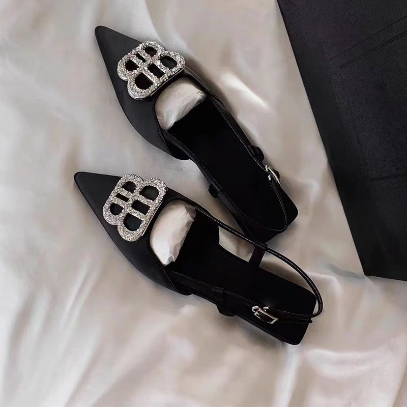 Madre de uva ~ Nuevo estilo de diamantes de imitación franceses de tacón de aguja con punta pequeña y puntiaguda sandalias de cabeza puntiaguda para mujer