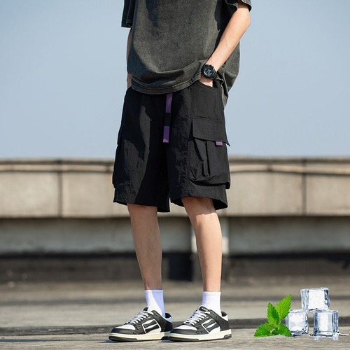 Workwear Shorts for Men - Summer Ice Silk Loose Korean Style Trendy Streetwear Casual Outerwear Sporty Thin Five-Pocket Pants