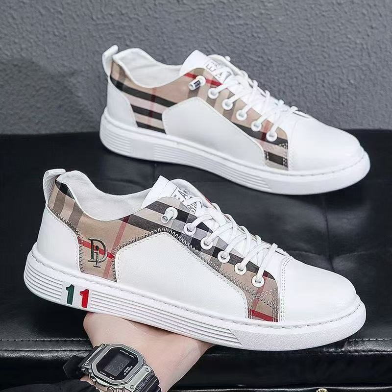 Men's Shoes 2026 Youth Versatile Sneakers Soft Leather Trendy Color-Blocking Casual Breathable Soft-Soled High-End Leather Sneakers