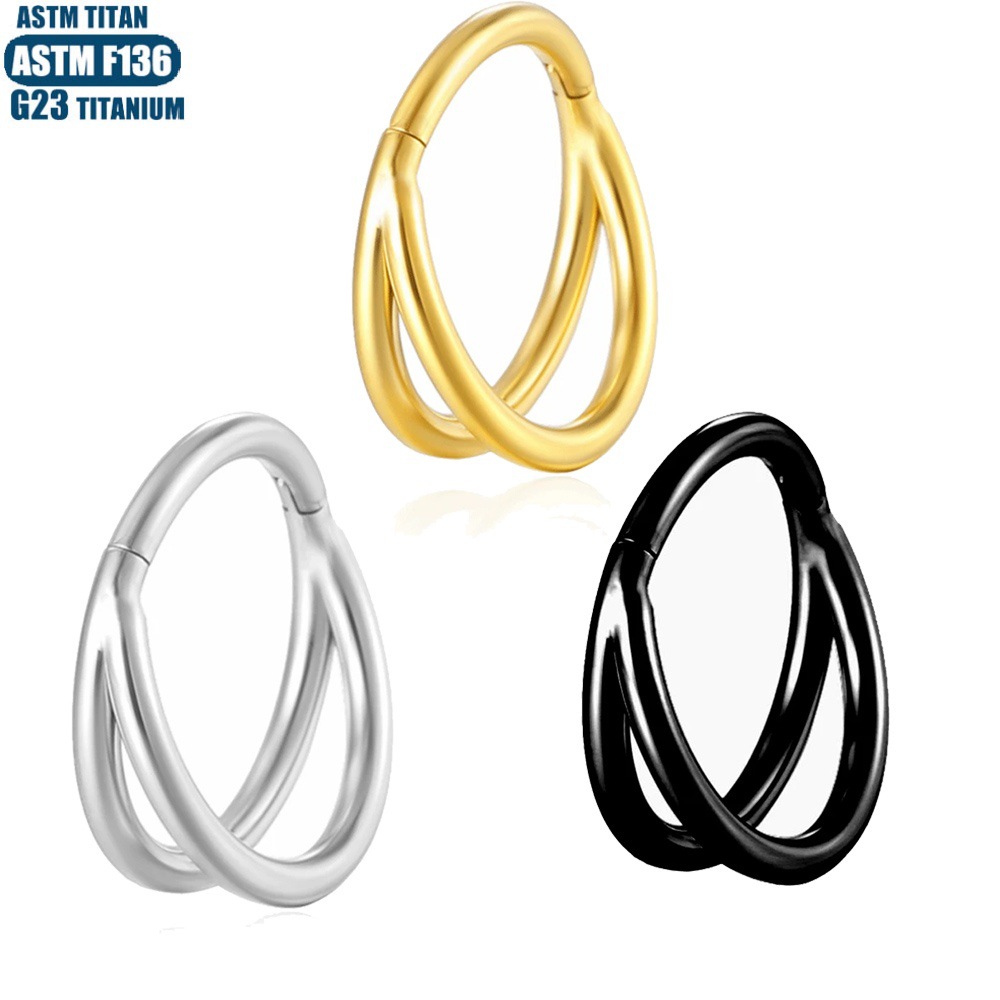 F136 Implant Grade Titanium Nose Ring Bifurcation Inlaid Zircon Seamless Ring Earrings Nose Piercing Jewelry detail image 13