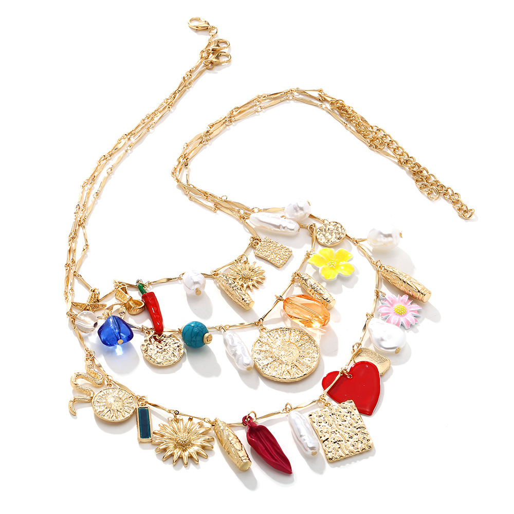 Collar multicapa serpiente corazón perla estilo europeo casual_voghion.com